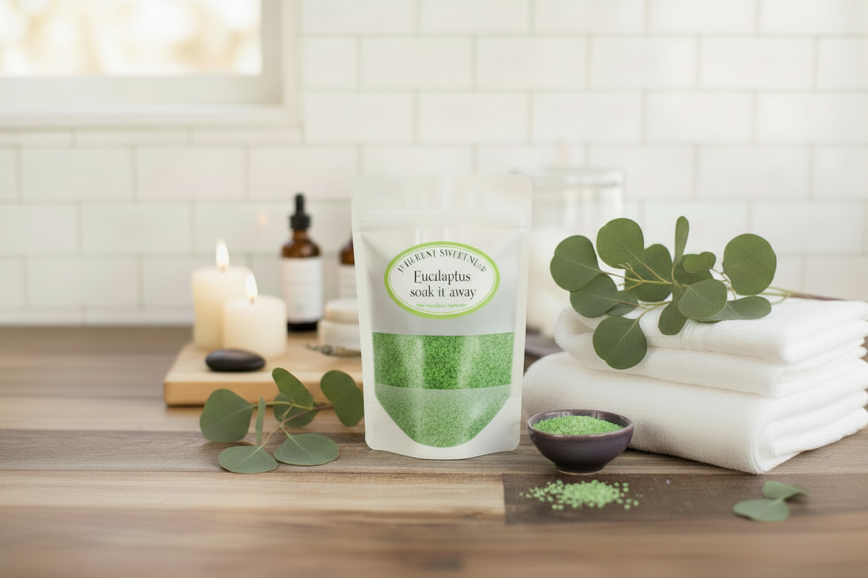 Eucalyptus Sea Moss Bath Soak with eucalyptus branches